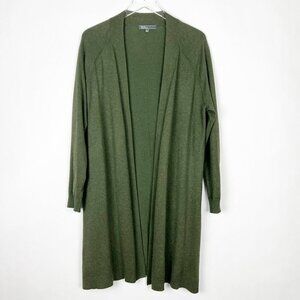 89th & Madison Longline Cardigan Women's Sz L Olive Green Lightweight Open-Front